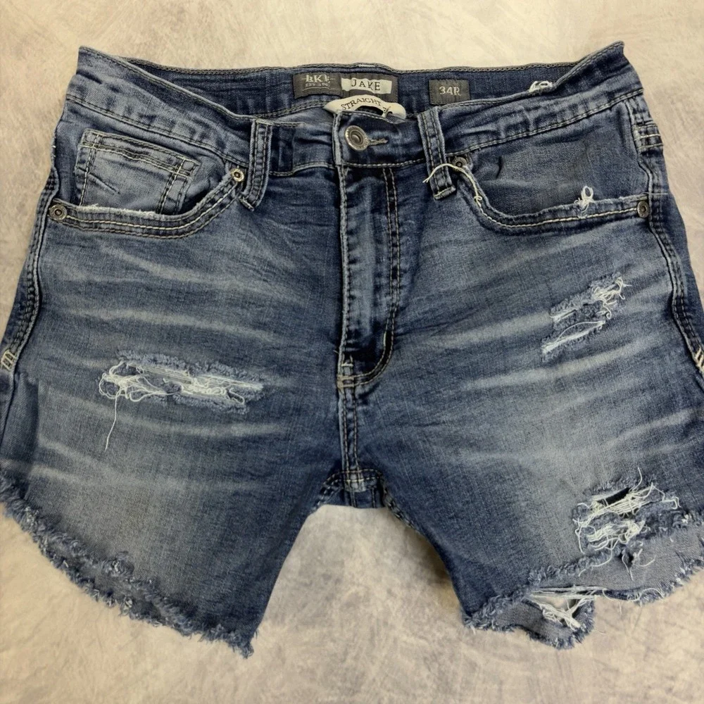 BKE Jake 34R Denim Jean Shorts‎ Blue Distressed Cutoff Frayed Hem